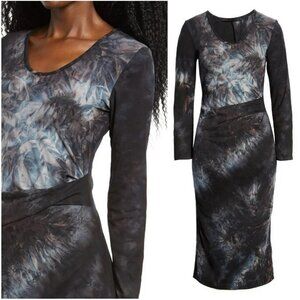 NWT New $96 FRAICHE BY J Tie Dye Pleat Long Sleeve Midi Dress Size L